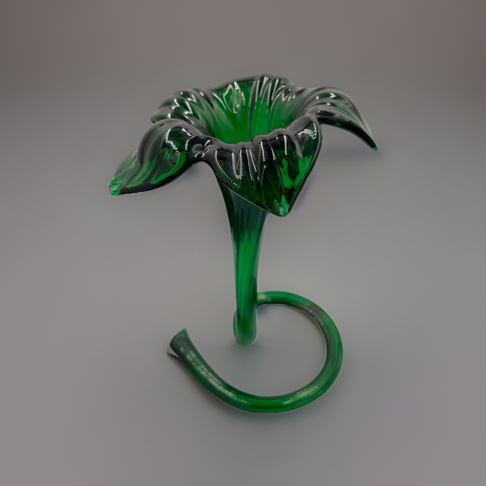 Mcm Hand blown Murano‎ Style Green Lilly Vase - Picture 6 of 9